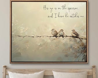 Birds Wall Art, His Eye Is On The Sparrow, Christian Wall Decor