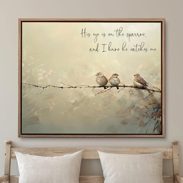Birds Wall Art, His Eye Is On The Sparrow, Christian Wall Decor