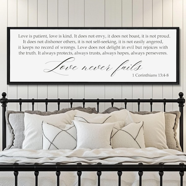 Love Never Fails Sign: 1 Corinthians 13, Farmhouse Decor