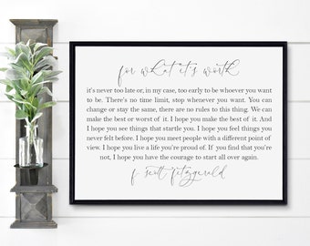 For what it's worth wood sign - f scott fitzgerald quote - inspirational saying - farmhouse decor