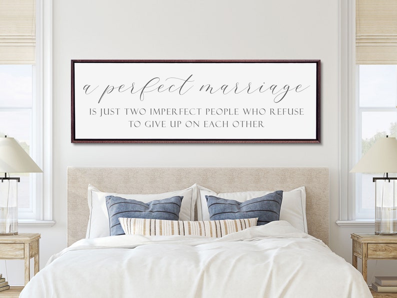 Master Bedroom Sign, A Perfect Marriage Sign, Above the Bed Wall Art image 4
