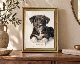 Framed Custom Pet Portrait: Personalized Dog Sketch Artwork