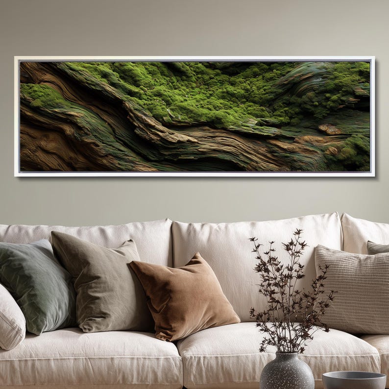 Moss and Olive Wood Canvas Wall Art: Unique Botanical Decor image 12