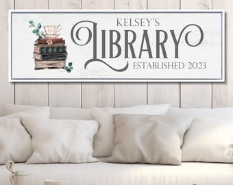 Personalized Library Sign: Watercolor Book Art, Farmhouse Decor
