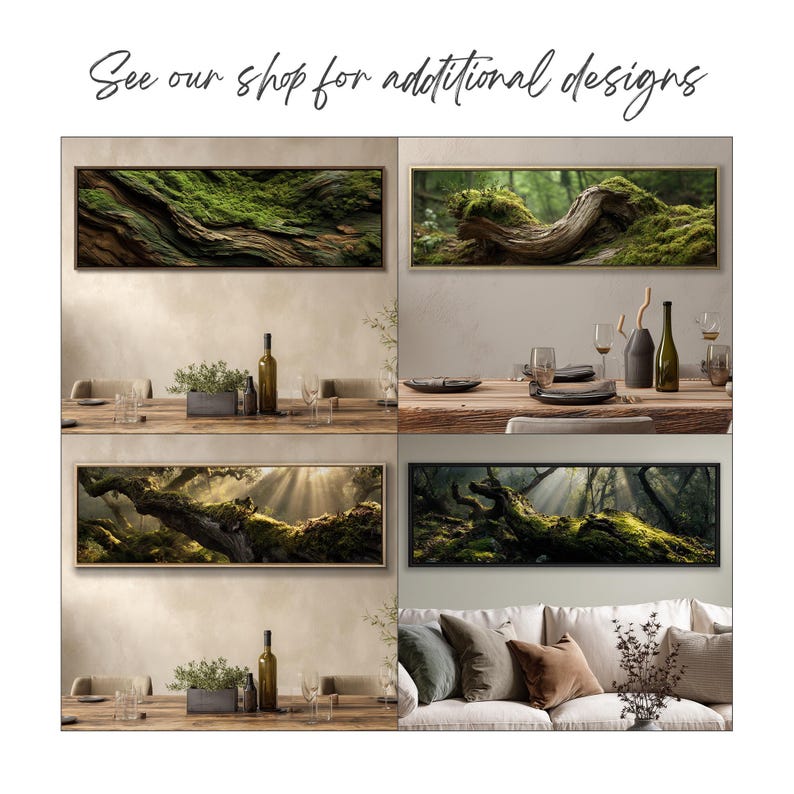 Moss and Olive Wood Canvas Wall Art: Unique Botanical Decor image 4