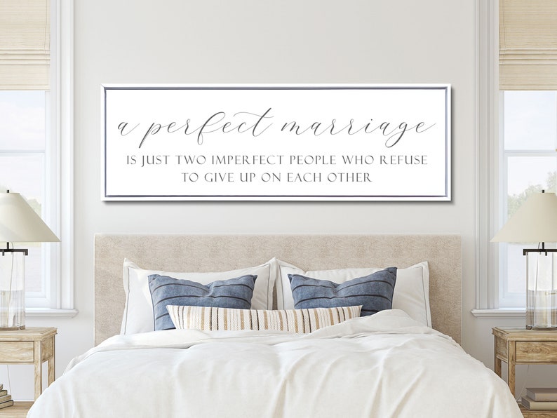 Master Bedroom Sign, A Perfect Marriage Sign, Above the Bed Wall Art image 8