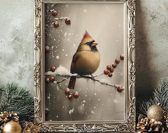 Vintage Christmas Cardinal Art Print: Winter Wall Decor