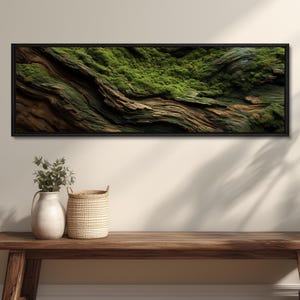 Moss and Olive Wood Canvas Wall Art: Unique Botanical Decor image 1