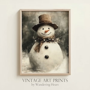 Vintage Snowman Art Print, Snowman Art Print, Christmas Wall Art