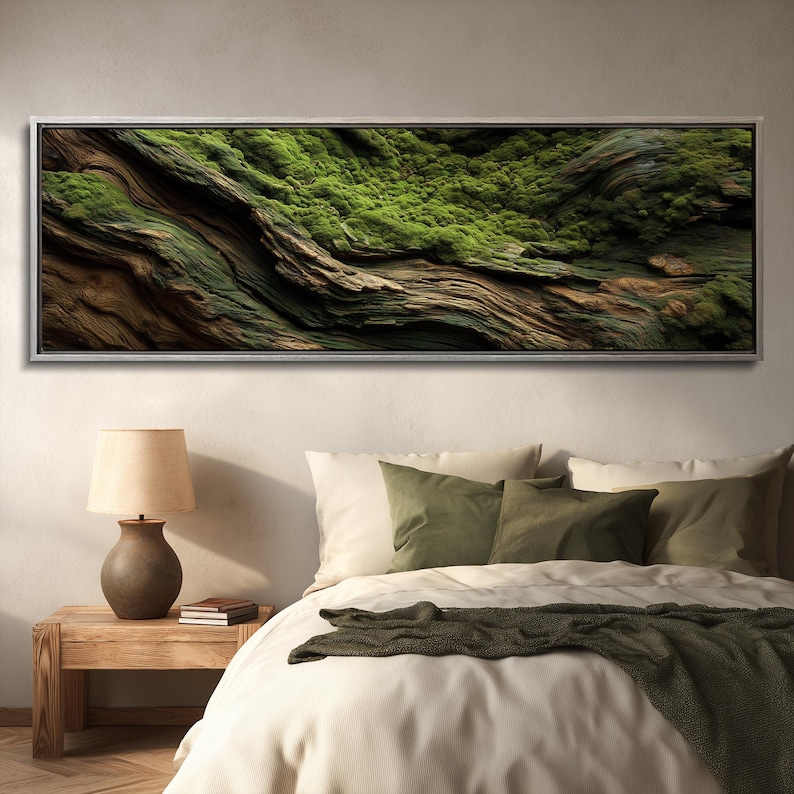 Moss and Olive Wood Canvas Wall Art: Unique Botanical Decor image 8