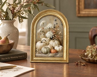 Autumn Harvest Pumpkin Framed Art Print: Miniature Shelf Decor