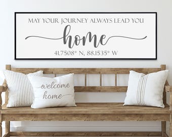 Custom Coordinates Home Sign, Farmhouse Style Canvas Art