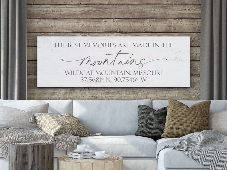 Custom Mountain House Sign, The Best Memories Are Made In The Mountains, Custom Sign With Coordinates image 4