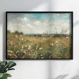 Vintage Art Print, Field of Wildflowers, Landscape Wall Art - Etsy