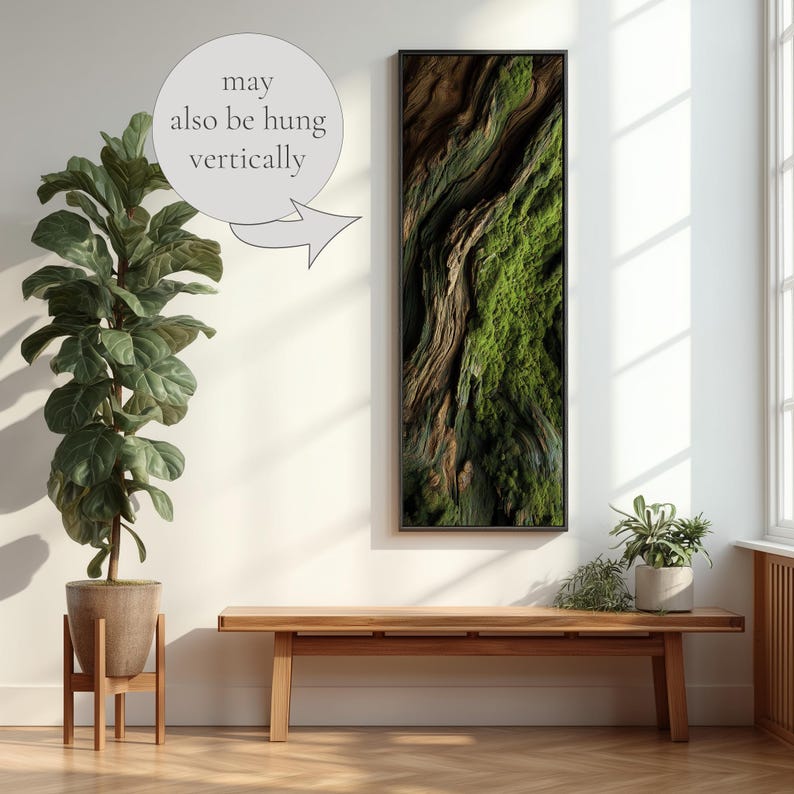 Moss and Olive Wood Canvas Wall Art: Unique Botanical Decor image 2