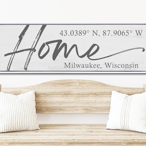 New Home With Coordinates Sign, Housewarming Gift, Personalized Decor