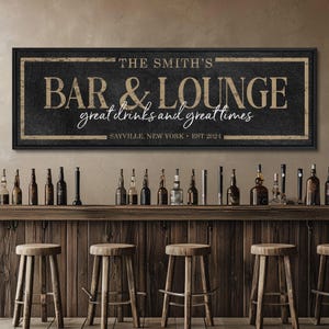 Custom Bar and Lounge Sign: Personalized Home Bar Decor image 1