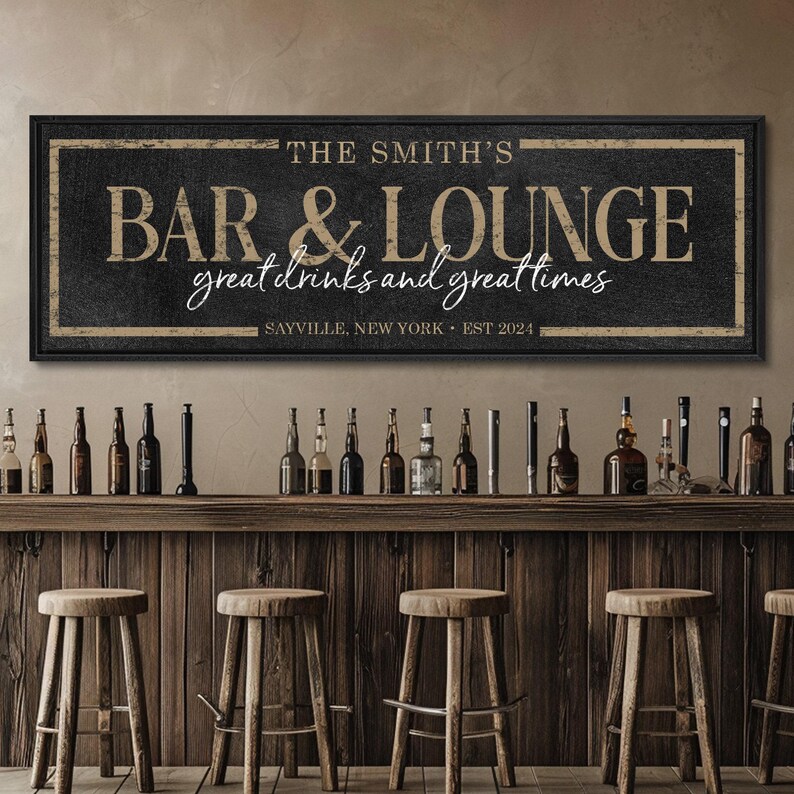 Custom Bar and Lounge Sign: Personalized Home Bar Decor image 1