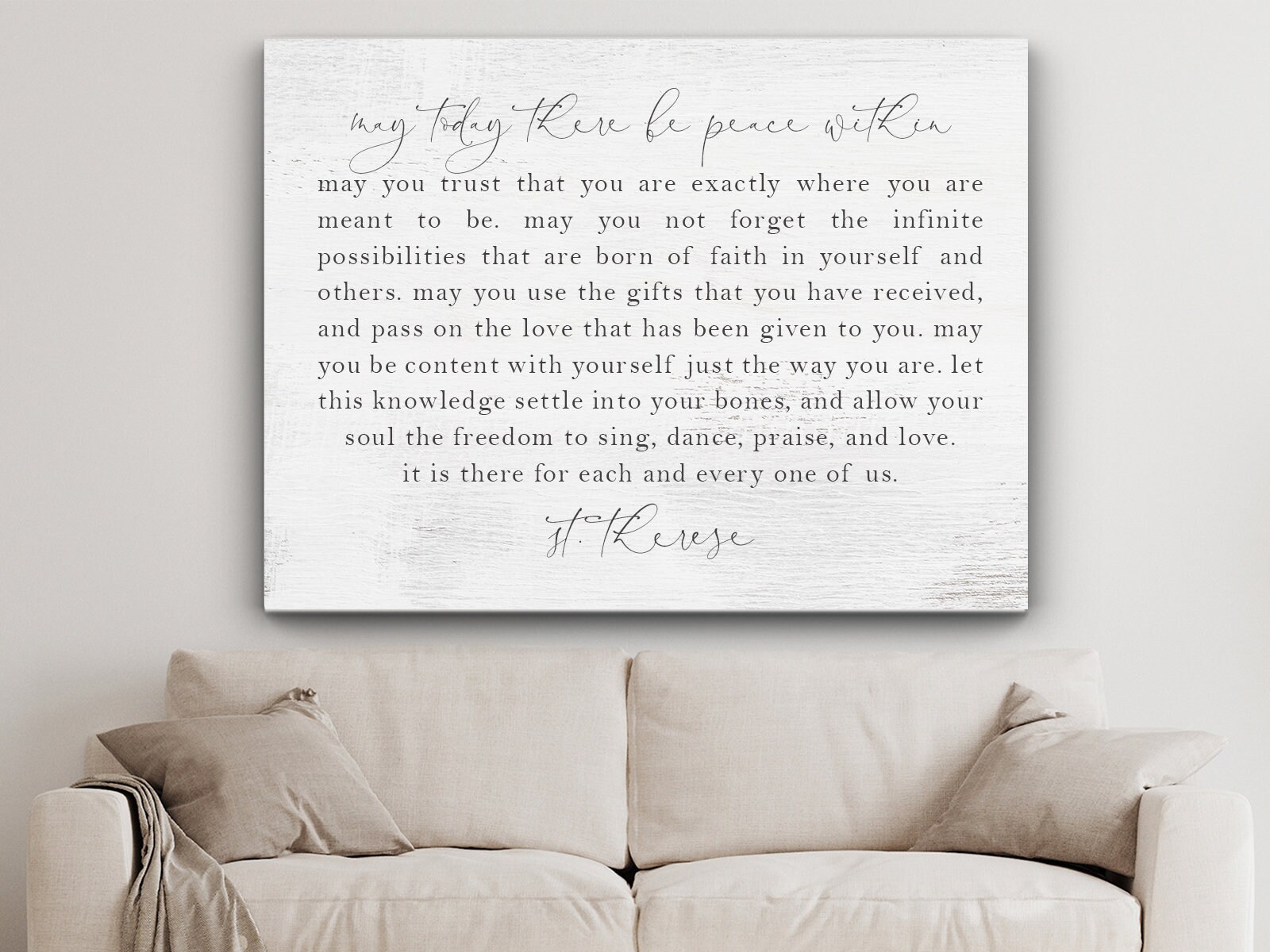 May Today There Be Peace Within Saint Therese Quote Sign Etsy