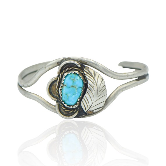 Turquoise and Leaf Bangle Sterling Silver