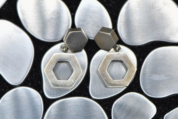 Sterling Silver Hexagon Dangle Earrings