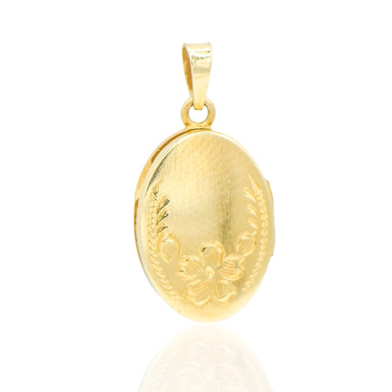 Oval Floral Locket Charm 14k Yellow Gold - image 4