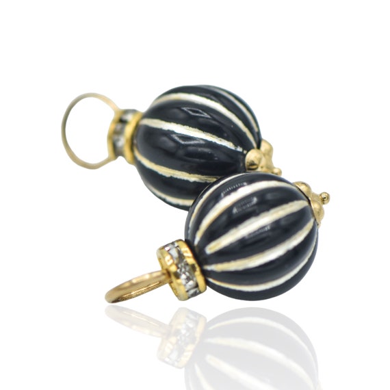 Black and Gold Enamel Bead Earring Charm CZ 11mm … - image 2