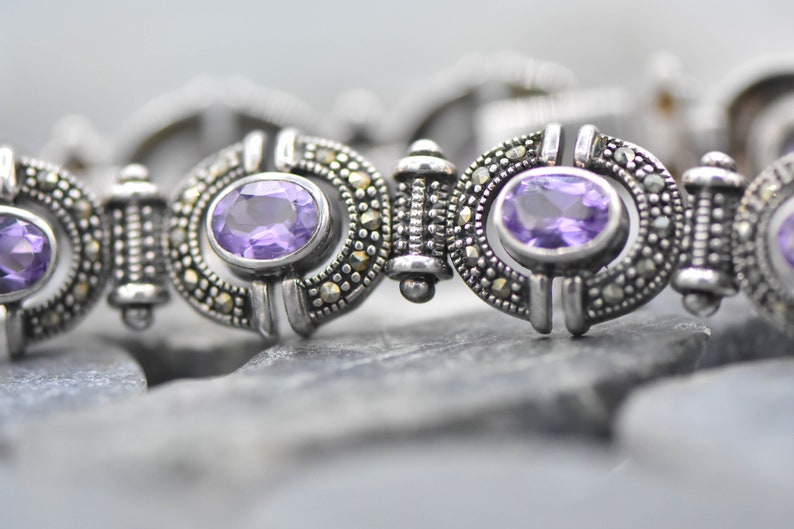 Sterling Silver Maracite and Amethyst Bracelet