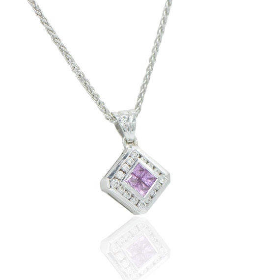 18K White Gold Diamond and Purple Sapphire Box 18… - image 1