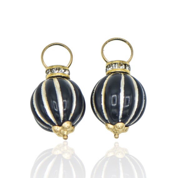 Black and Gold Enamel Bead Earring Charm CZ 11mm … - image 1