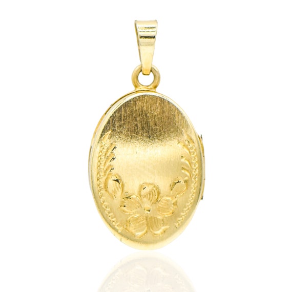 Oval Floral Locket Charm 14k Yellow Gold - image 3