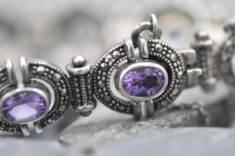 Sterling Silver Maracite and Amethyst Bracelet