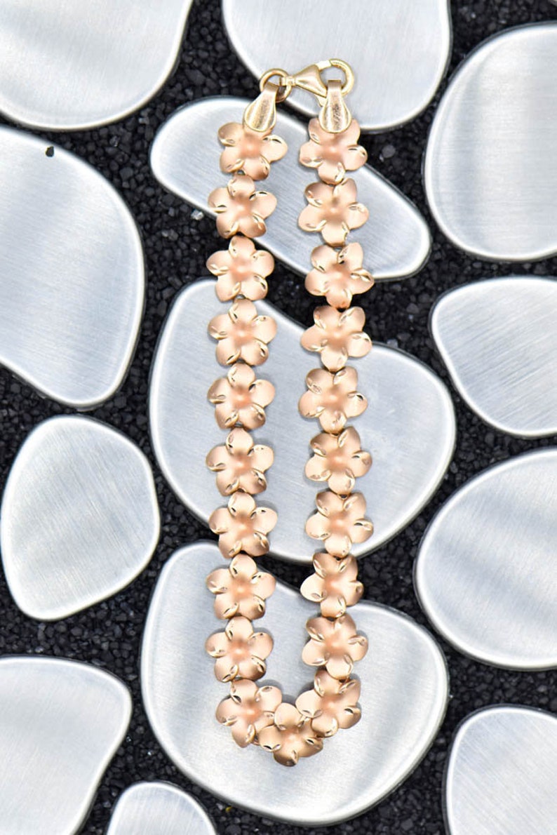 14K Rose Gold Flower 7.25 inch Bracelet