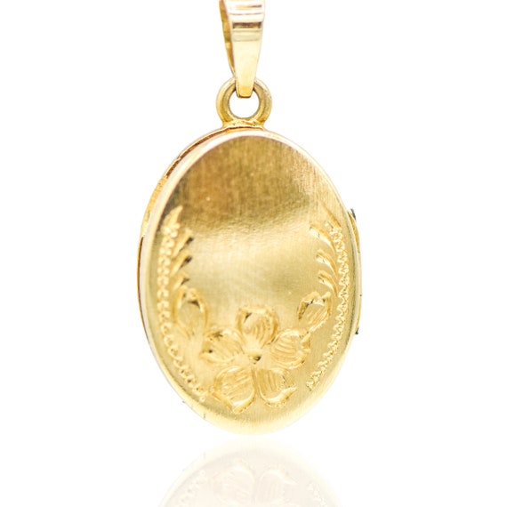 Oval Floral Locket Charm 14k Yellow Gold - image 1