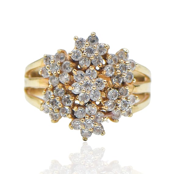 CZ Flower Cluster Ring 14k Yellow Gold