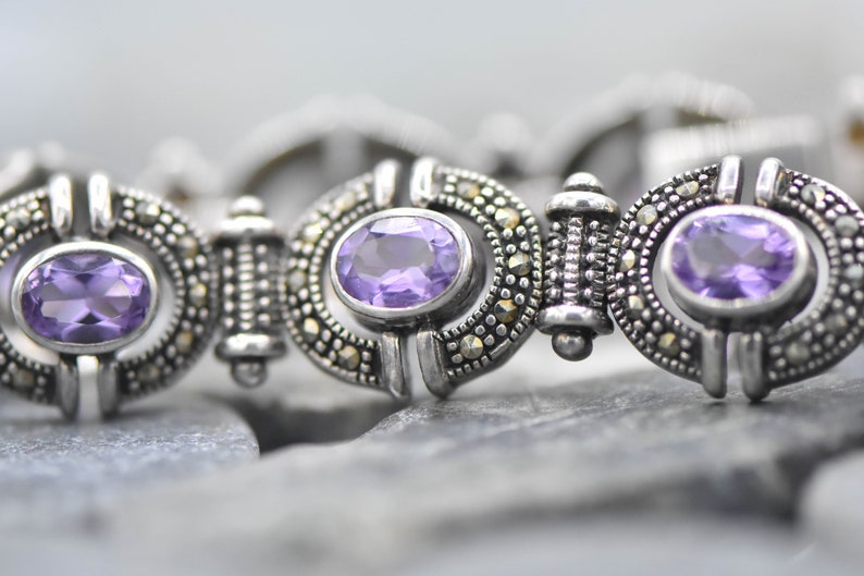 Sterling Silver Maracite and Amethyst Bracelet