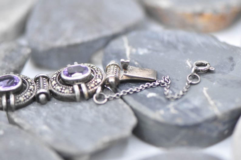 Sterling Silver Maracite and Amethyst Bracelet