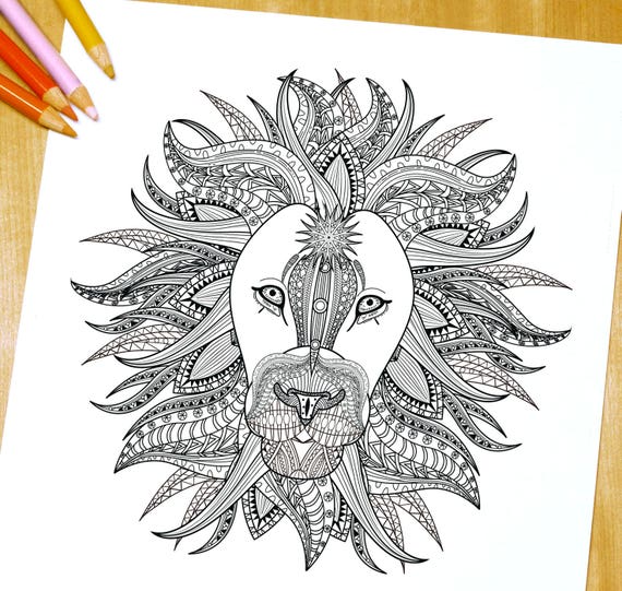 hairy lion adult coloring page print etsy