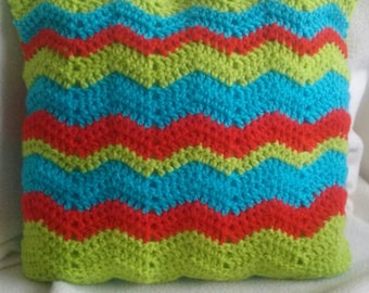 Crochet cushion/pillow. Handmade,bright and available with or without a cushion inner.