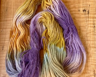 All-naturally dyed alpaca DK/ sports weight yarn 'Violets and Pansies', OOAK yarn, naturally dyed 2ply alpaca yarn, Alberta spun alpaca yarn