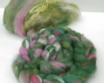 Naturally dyed Art Braid 'Monet's Garden', wool roving art braid/ art batt or rolags