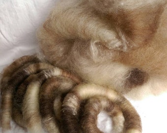 Lover of Naturals art batt/ set of rolags, wool and silk roving, naturally undyed roving blend