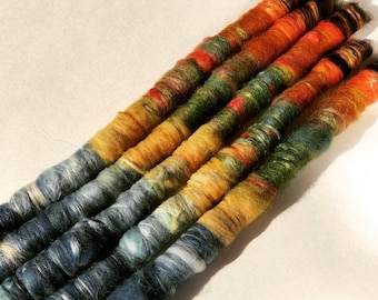 Naturally dyed set of rolags/ art batt 'The View up the Volvano', all-naturally dyed wool and silk roving