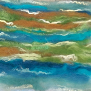 Naturally dyed 'Earth Day Celebration' art batt/ set of rolags, textured wool, silk and linen roving