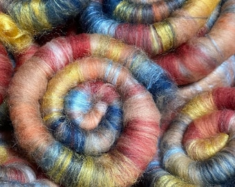 Naturally dyed set of rolags/ art batt 'Madonna with Child', wool and silk roving, Rolags and Art Batt for spinning and felting