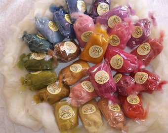 All-Naturally Dyed Romney Wool Roving -  Over 35 colours, 50g single shade