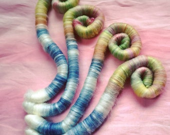 All-Naturally dyed art batt/ set of rolags 'From Winter into Spring' wool and silk roving , rolags and artbatt for spinning and felting