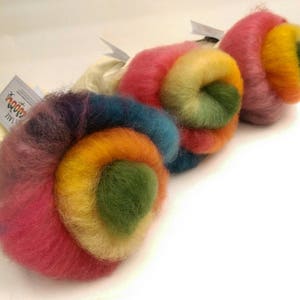 Naturally dyed Rainbow Fleece art batt/ set of rolags, wool roving