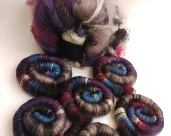 All-Naturally dyed art batt/ set of rolags 'Sunset's End' , wool and silk roving, OOAK set of rolags or art batt (Phatfiber)