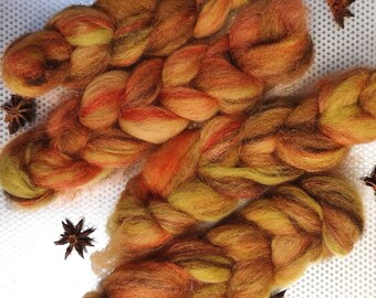 Naturally dyed art braid/ art batt/ set of rolags 'Rashmi's Curry' wool and silk roving (Phatfiber)